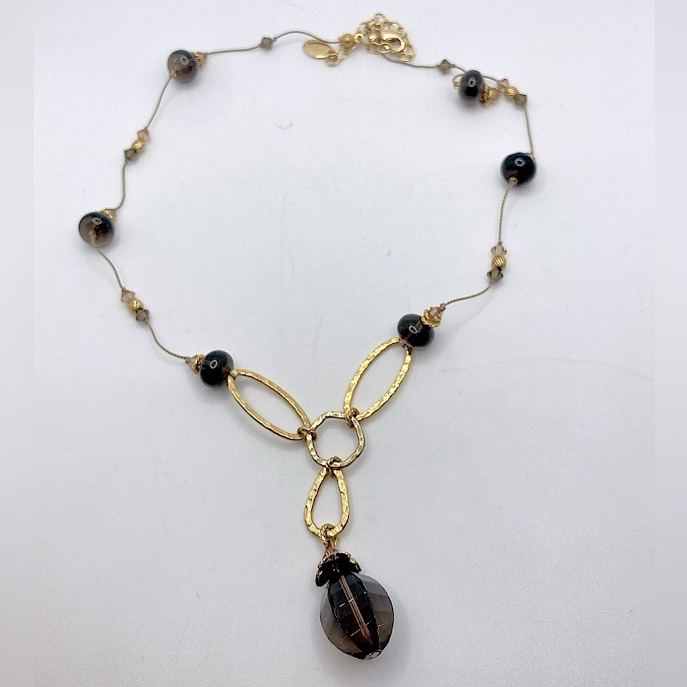 Alexis K Brown Crystal Gold Tone Circles Accent Necklace Approx 16” W 2.2” Drop